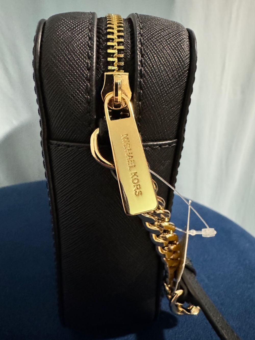 Michael Kors Jet Set Saffiano Leather Large Crossbody Black Structured Gold NWT - Picture 6 of 13